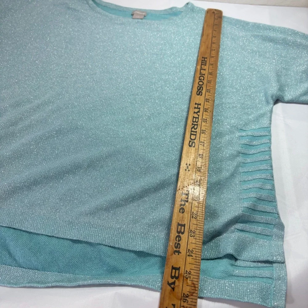 Chicos Tunic Top Linen Blend Short Sleeve Size 2 Large Aqua Shimmer